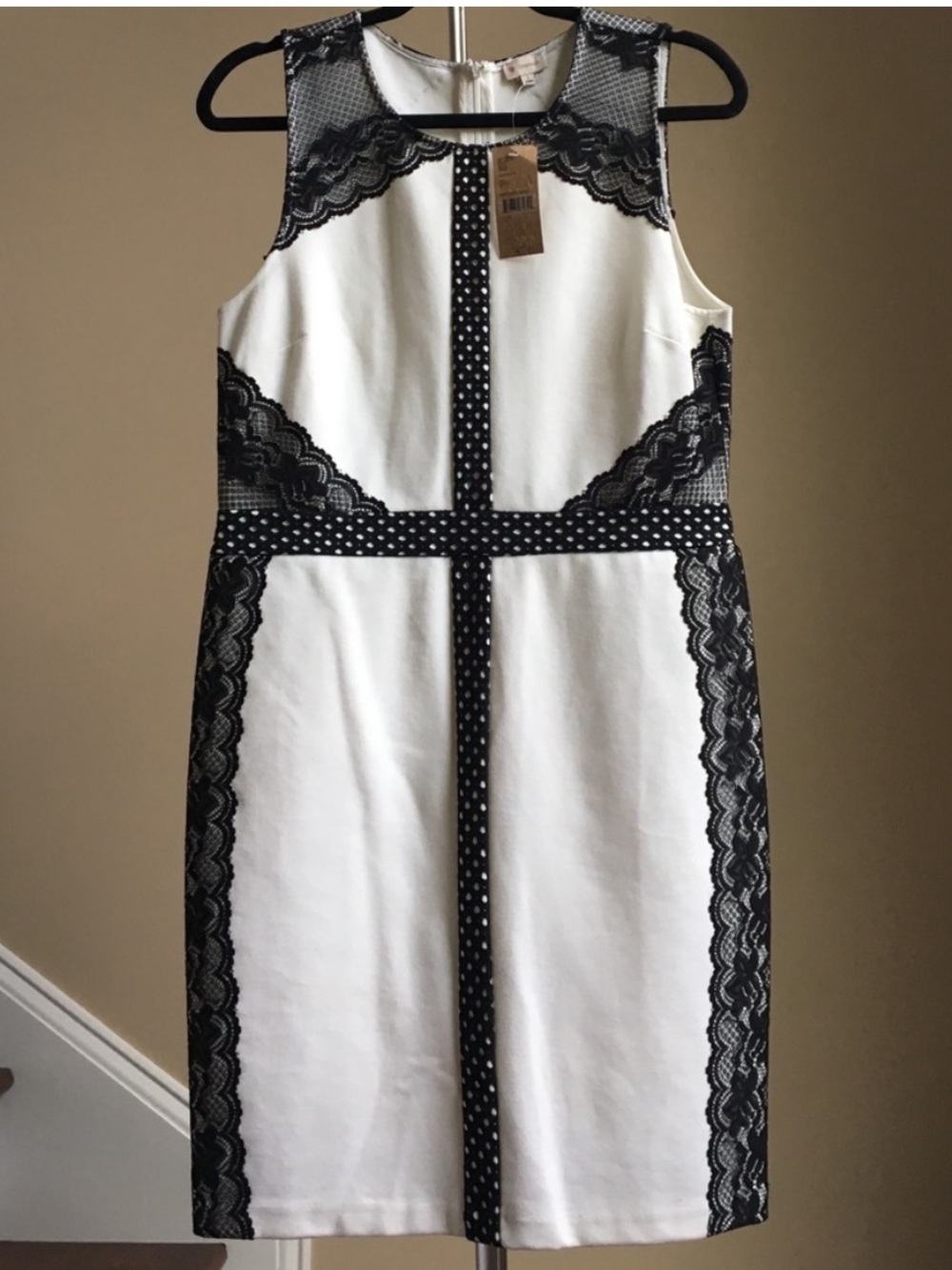 Cremieux Ivory Black Lace Sheath Dress Size S NWT